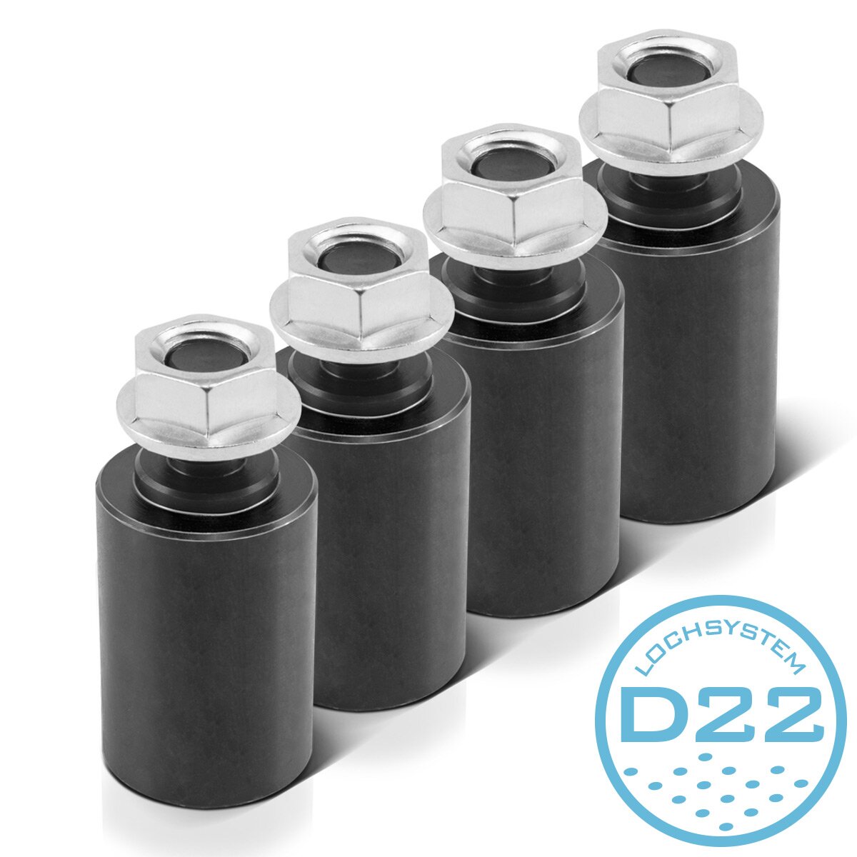 STAHLWERK Anschlagbolzen mit Abhebesicherung 34 x 50 mm mit Gewinde M 14 für Schweißtische mit D22 Lochsystem - Praktisches 4er Set