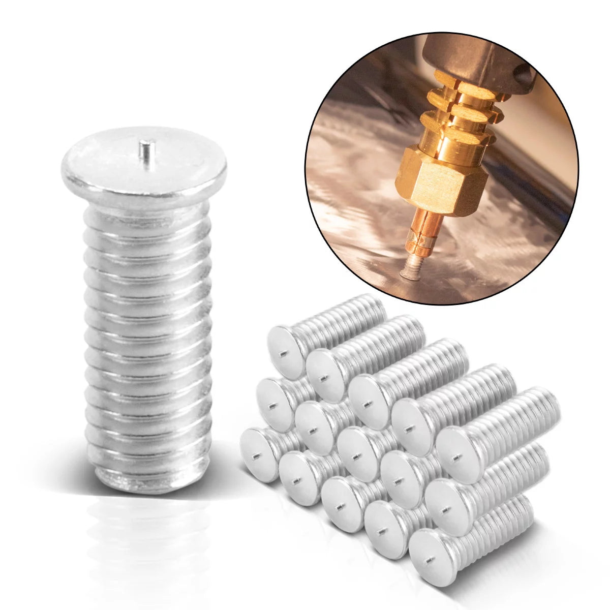 STAHLWERK 2x Aluminium Schweissbolzen M6 Gewinde 100er Set, Smart Repair Zubehör für Ausbeulspotter / Dellenlifter / Punktschweissgerät / zur professionellen Reparatur von Kfz Karosserien