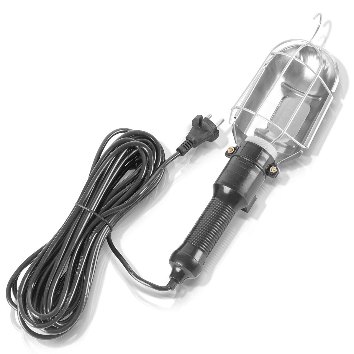 STAHLWERK Arbeitsleuchte mit E27-Fassung bis max. 60 W Werkstattleuchte mit 10 m Kabel, Hängehaken und gummiertem Handgriff, Bauleuchte | Arbeitslampe | Handleuchte für Reparaturen und Renovierungsarbeiten