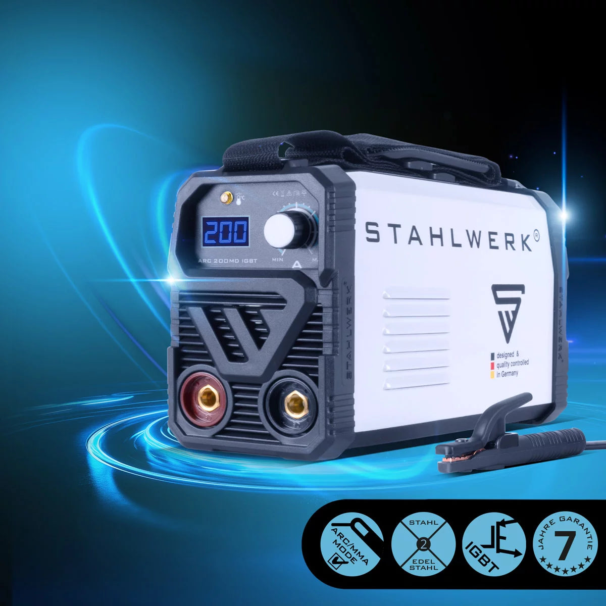STAHLWERK ARC 200 MD Schweißgerät Vollausstattung - DC MMA | E-Hand| Lift-TIG Inverter mit 200 Ampere, IGBT Technologie und Single-Board, 7 Jahre Hersteller-Garantie