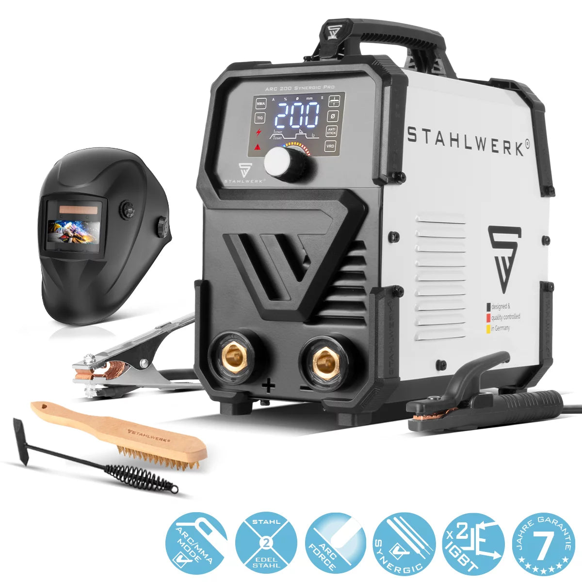 Stahlwerk ARC 200 Synergic Pro Full Equipment electrode welding device, fully syngian MMA | E-hand | Lift-Tig inverter with 200 ampere and IGBT technology