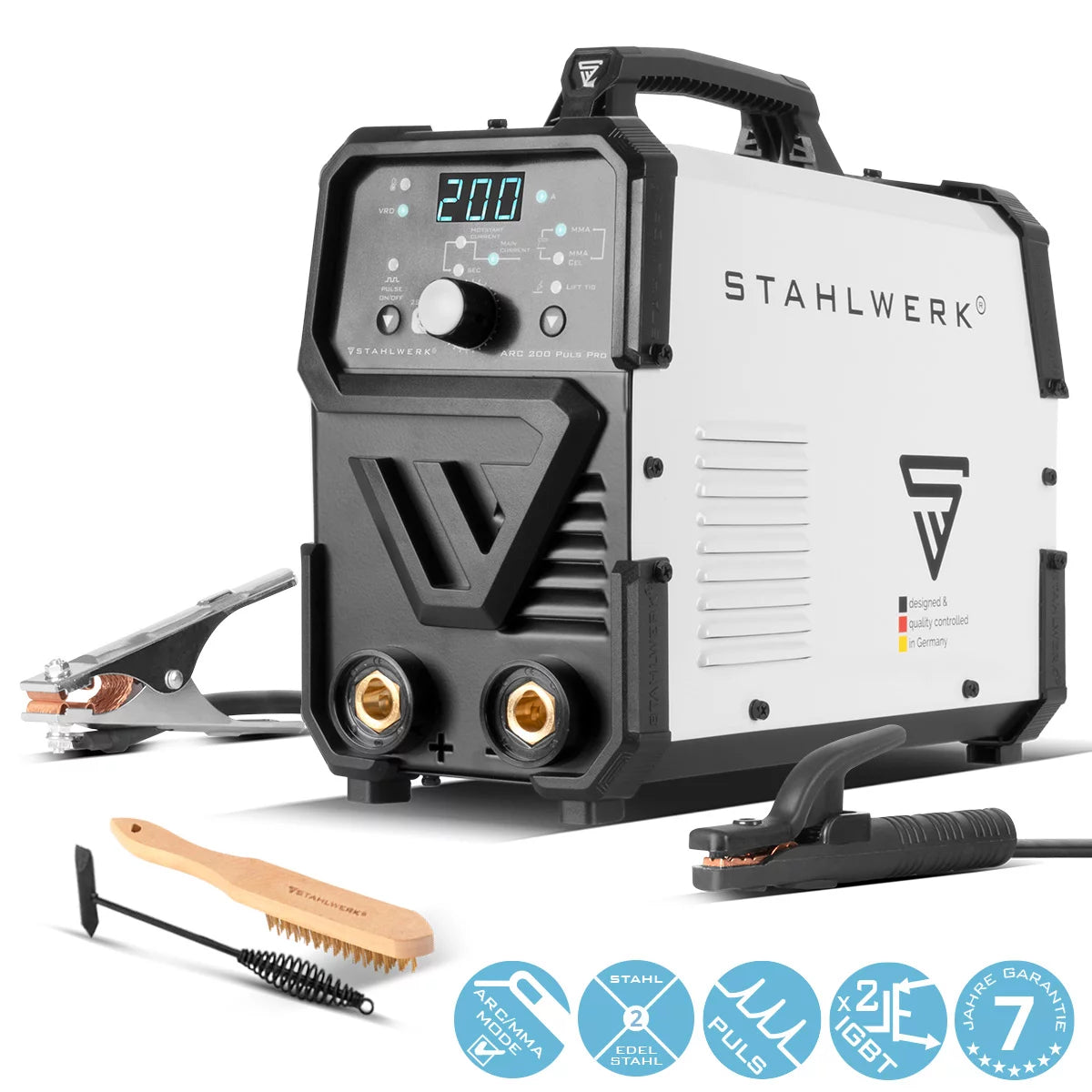 Stahlwerk ARC 200 PULS Pro electrode welding device, compact MMA | E-hand | Lift-Tig inverter with 200 amps, IGBT technology and pulse function
