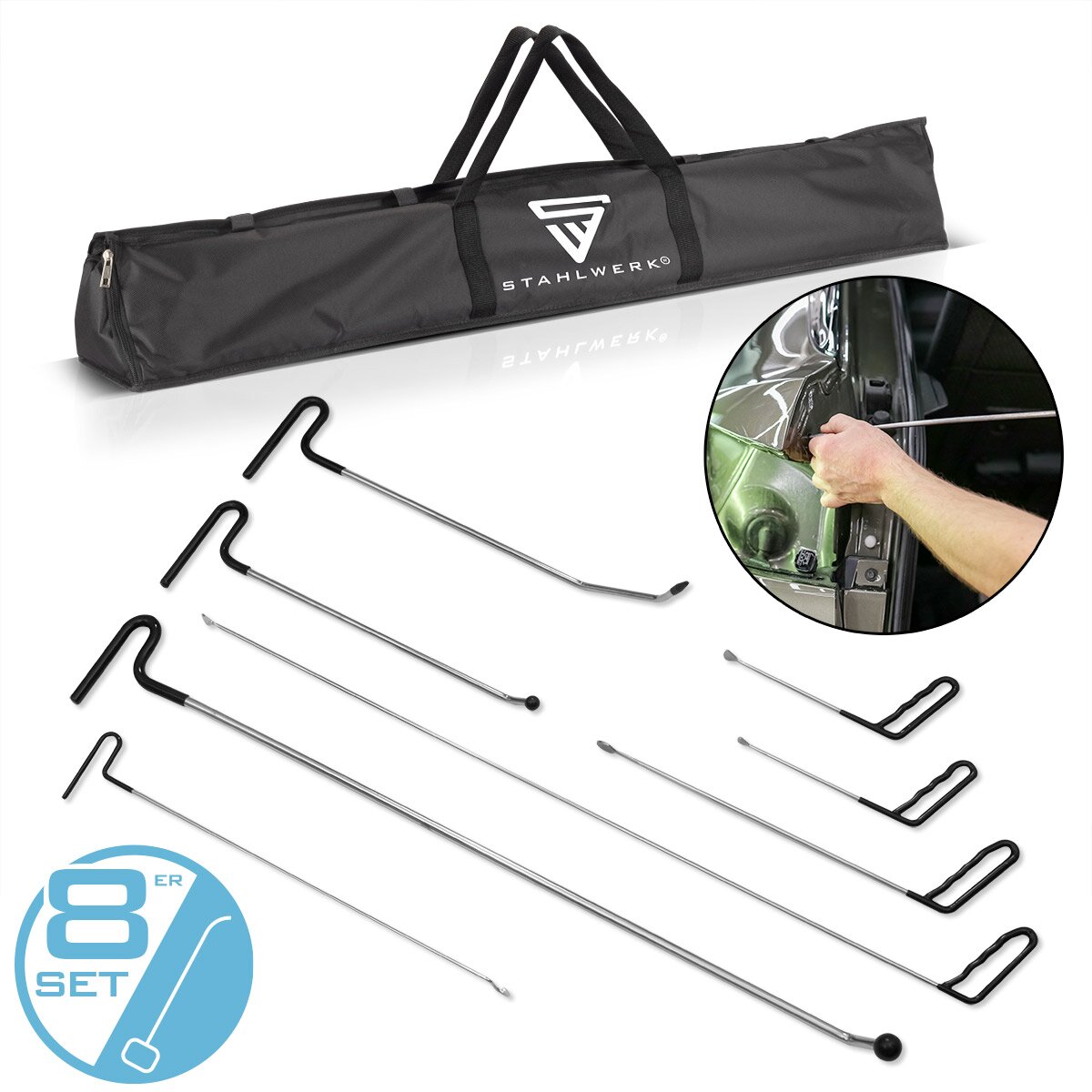 Steelworks Risprage Tool 8 Set KFZ Smart Repair Ausbeul-Set | Exploitant | Exploitation | Dellenliftter | Outil Dell pour les bosses et bosses de réparation professionnelle