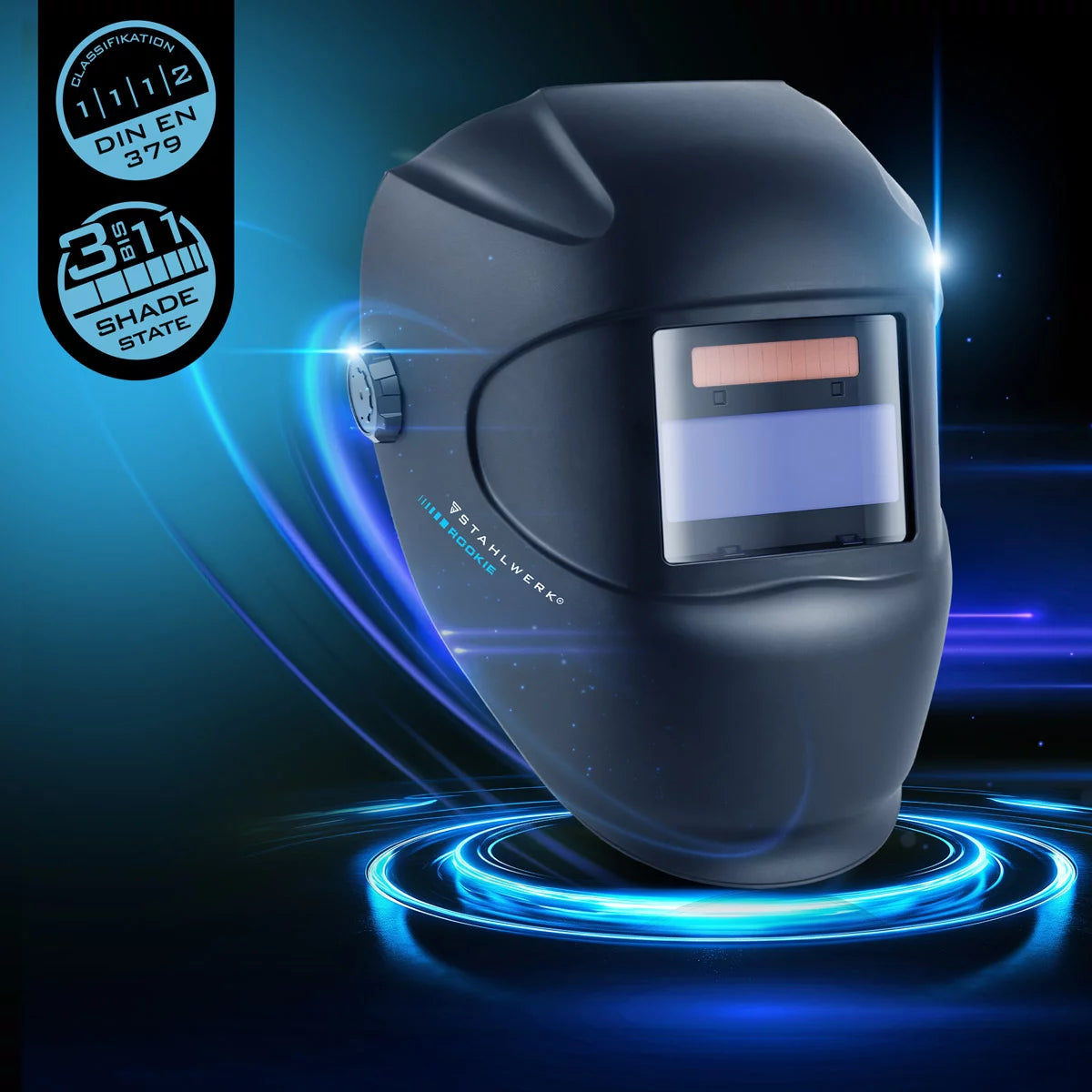 STAHLWERK Automatik-Schweißhelm ROOKIE | Robuster Schweißerhelm | Schweißschild | Schweißmaske | Verdunkelungsfilter zur automatischen Abdunkelung DIN 3 bis DIN 11 | Optische Klasse 1/1/1/2
