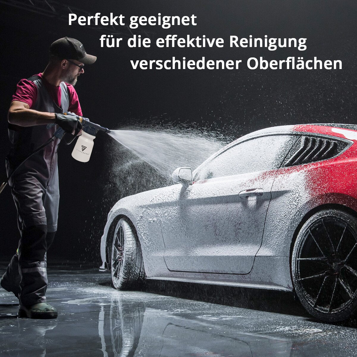 STAHLWERK Autowasch-Schaumspritzpistole RP-91 ST mit abnehmbarem Behälter für Reinigungsmittel im Set mit 1 Liter Universalreiniger, Detailing-Pinseln, Autoschwamm und Mikrofaser-Tüchern