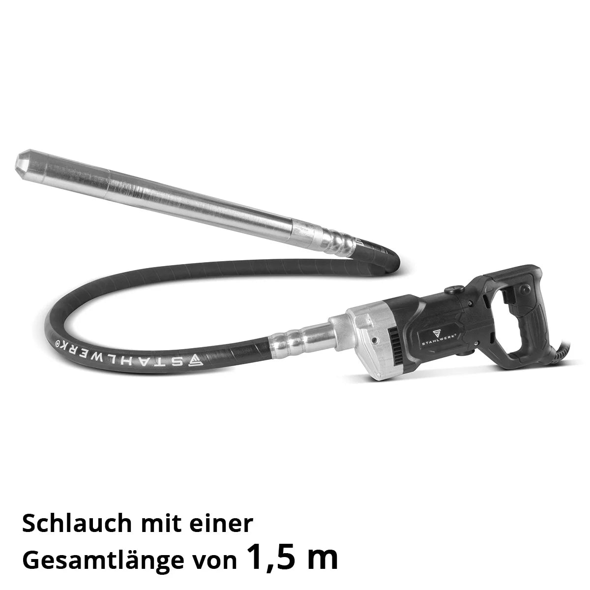 Compactador de hormigón STAHLWERK 900 W con botella vibratoria de 35 mm, longitud de manguera de 1,5 m | 4.000 rpm | Vibrador interno para cimientos, losas, paredes, techos | Compactador de alto rendimiento para la construcción de hormigón.