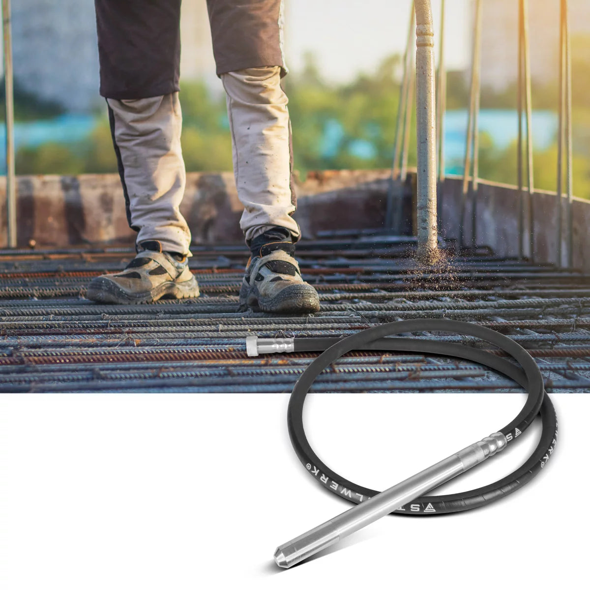 Compattatore per calcestruzzo STAHLWERK 900 Watt con bottiglia vibrante 35 mm, lunghezza tubo 3 m | 4.000 giri/min | Vibratore interno per fondazioni, solai, pareti, soffitti | Compattatore ad alte prestazioni per costruzioni in calcestruzzo