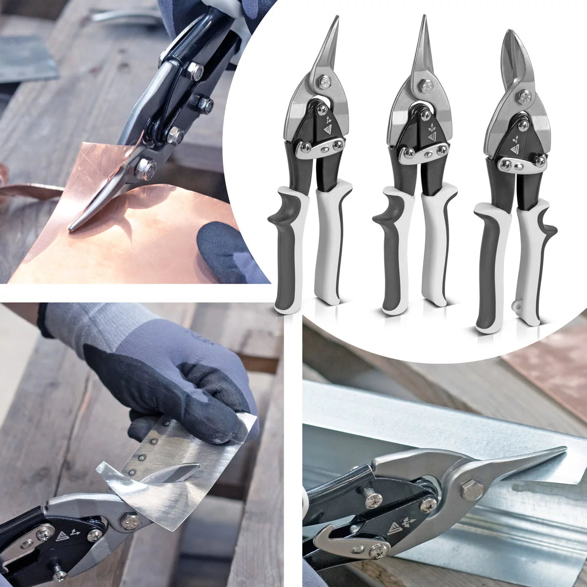 STAHLWERK Blechschere 3er Set gerader, linker und rechter Schnitt Profi-Metallschere | Blechschneider | Metallschneider zum professionellen Schneiden von Metallblechen