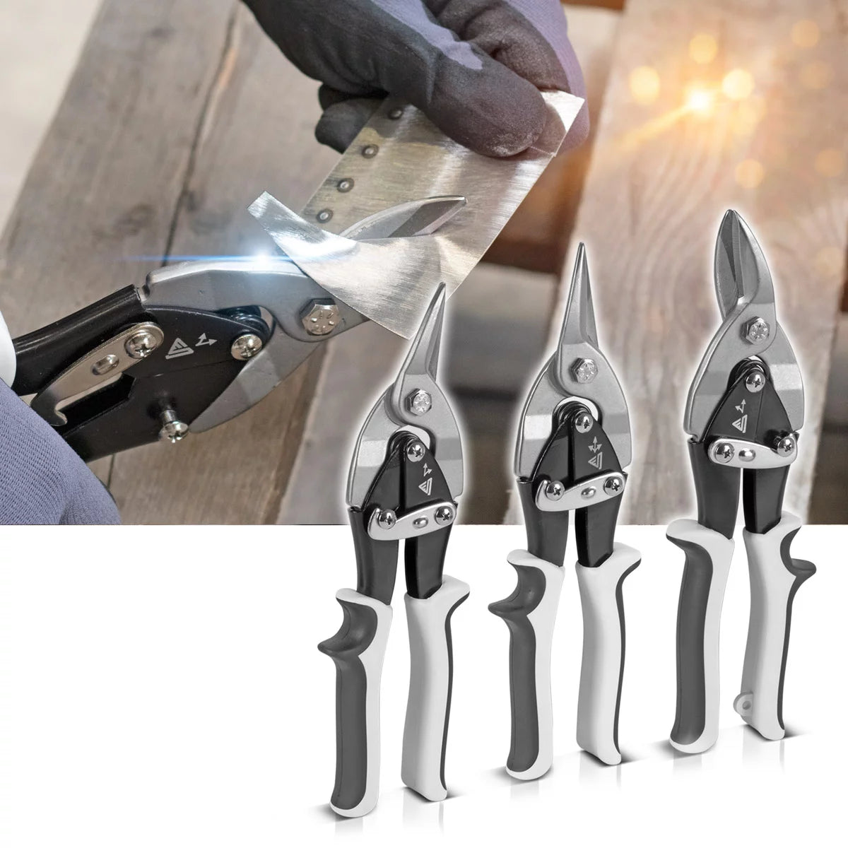 STAHLWERK Blechschere 3er Set gerader, linker und rechter Schnitt Profi-Metallschere | Blechschneider | Metallschneider zum professionellen Schneiden von Metallblechen