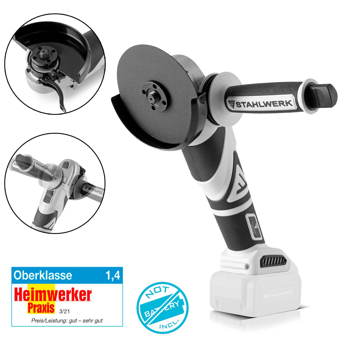 Grinder de ángulo de batería sin cepillos de acero AWS-20 St Solo | Sistema de 20 voltios | 0 - 7500 min -1 | Tamaños de disco 115 mm y 125 mm | Grinder de separación | Bruja separada | Garantía de 7 años