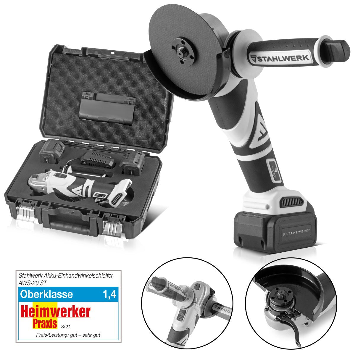 Steelwork Brushless battery angle grinder AWS-20 ST 20V/4AH with high-quality machine case