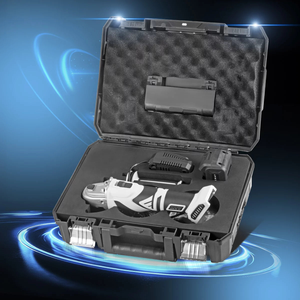 Meuleuse d'angle sans balais STAHLWERK AWS-20, système de batterie sans balais 20 V/4 Ah, 0 - 7 500 min-1, tailles de disque 115 mm et 125 mm, avec 1 batterie de 4 Ah et un chargeur
