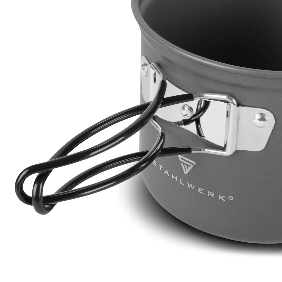 Stahlwerk Camping cookware set | Aluminum camping harness Complete set with pot, pan, gas cooker, plastic shells and cutlery | High quality outdoor chef set