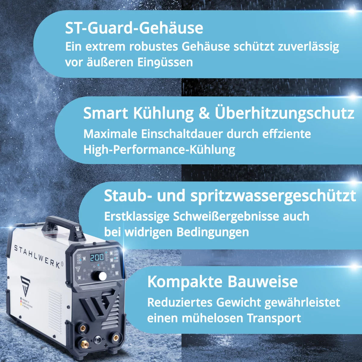 STAHLWERK 4-in-1 Kombi-Schweißgerät DC WIG 200 Puls Pro CUT Vollausstattung, digitaler 200 A IGBT Inverter mit DC WIG | MMA | Puls-Funktion und integriertem 40 A Plasmaschneider