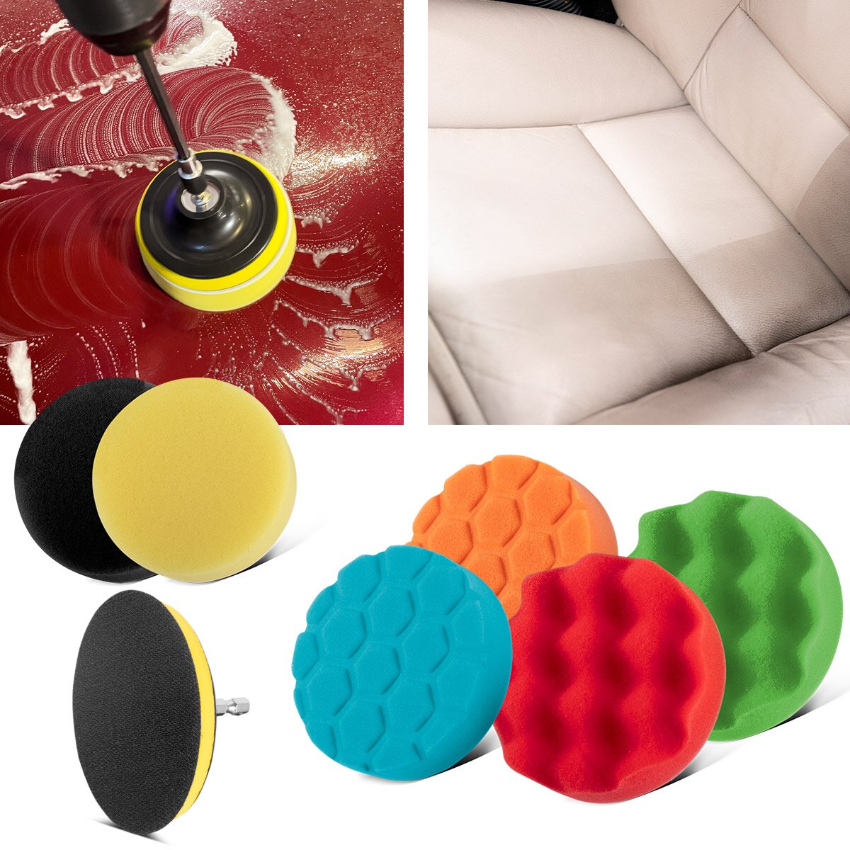 STAHLWERK Bürsten-Aufsatz 45er Set für Akkuschrauber und Bohrmaschinen, Klett-Schleifpads, Reinigungsbürsten und Polierschwämme mit Standard-Bit-Aufnahme inklusive Verlängerungs-Adapter