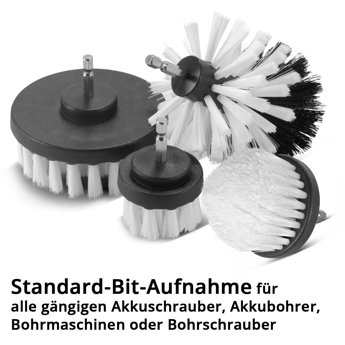 STAHLWERK Bürsten-Aufsatz 15er Set für Akkuschrauber und Bohrmaschinen, Reinigungs-, Polier- und Detailing-Bürsten mit Standard-Bit-Aufnahme inklusive Verlängerungs-Adapter
