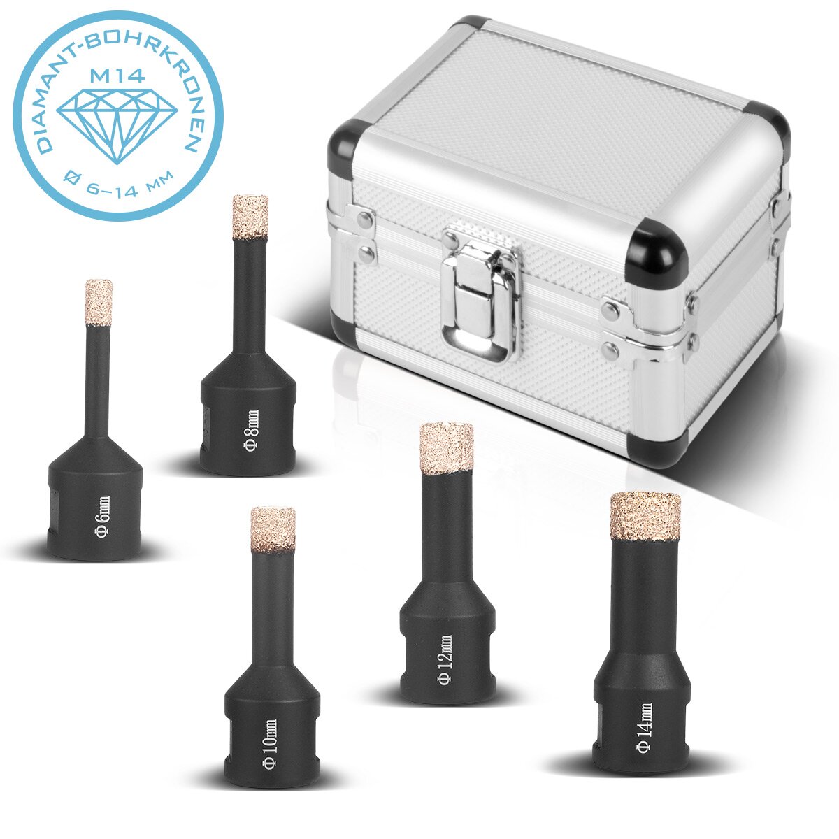 Steelworks Diamond Bohrkronen 5 Set 6-14 mm M14 Elmas Matkap | Fayans Sondaj Taç | Açılı öğütücü için karo matkapları