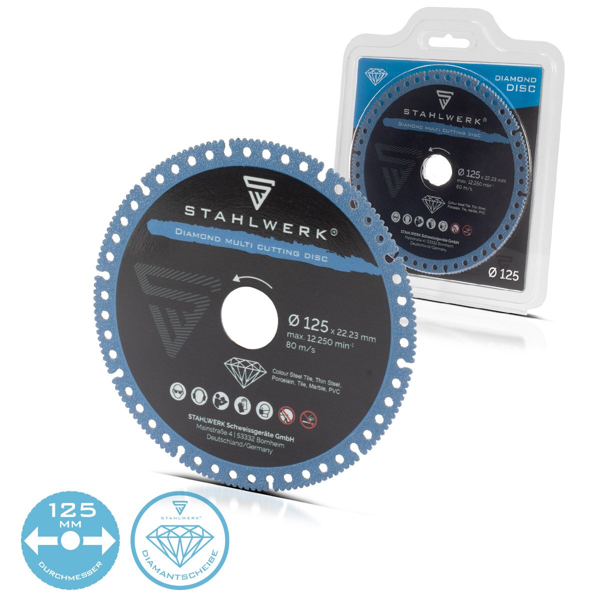 Acciaio Diamant Disco Multi Separation 125 x 22,23 mm | Acciaio, porcellana, marmo, PVC | Precisione ad alta taglio e durata di lunga durata