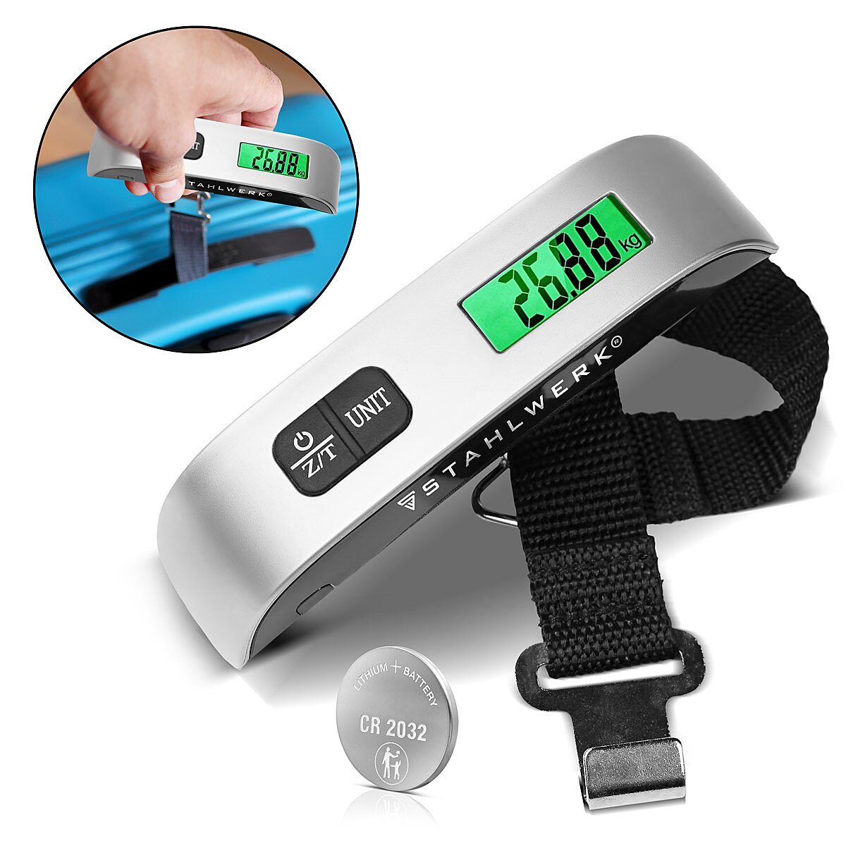 Steelworks Digital Luggage Luggage DG-50 ST up to 50 kg travel scales | Case scale | Hängewhaage | Feder scale | Train scale | Hand scale | Libra with integrated thermometer