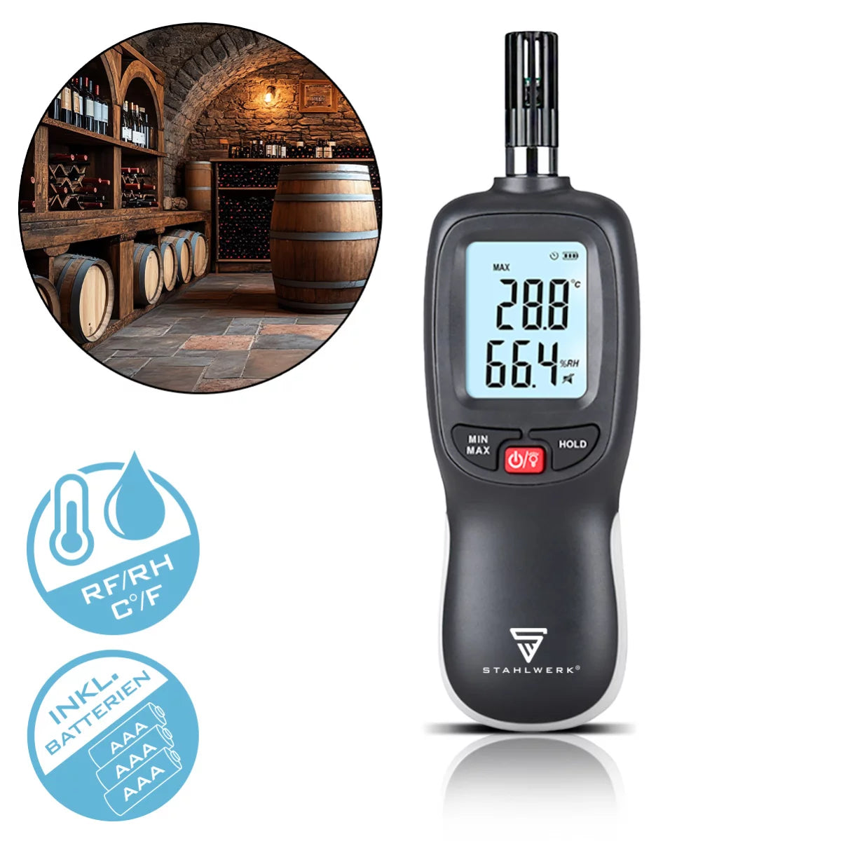 Appareil de mesure d'humidité et de température STAHLWERK | Appareil de mesure numérique précis pour la détermination professionnelle du climat ambiant | Idéal pour contrôler la température et l'humidité