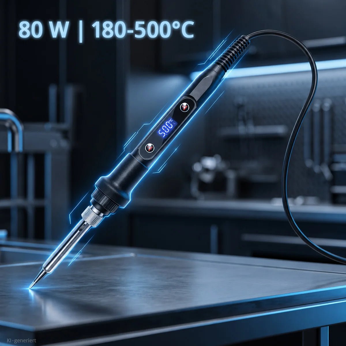 Digitales Lötkolben-Set 80 W | 180-500 °C | LCD-Display, Keramik-Heizelement, Temperaturkalibrierung und Speicherfunktion | für Weichlötarbeiten