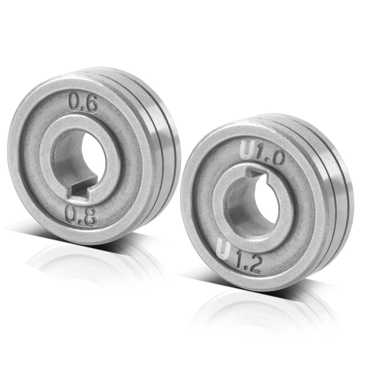 STAHLWERK 2er Set Drahtführungsrolle / Drahtvorschubrolle mit 0,6 / 0,8 mm V-Profil und 1,0 / 1,2 mm U-Profil zum Schweißen von Aluminium, Fülldraht und Massivdraht mit MIG MAG Schweißgeräten
