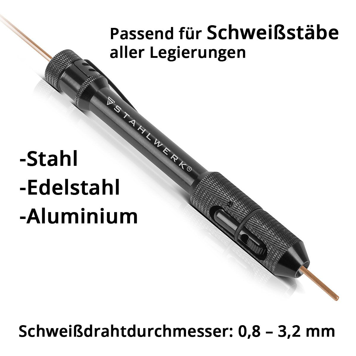 STAHLWERK TIG Pen | Drahtvorschubstift | WIG Schweißdrahthalter | Schweißstabhalter | Schweißvorschubstift | WIG Stift für Schweißstäbe von 0,8-3,2 mm