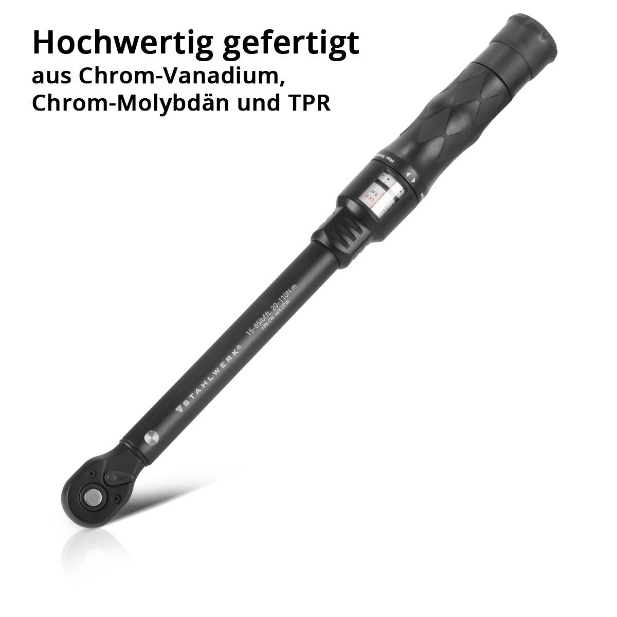 Clé de virage en acier TWS-1110 ST 20-110 NM 3/8 “SCHALTWNRARRE | CLÉS RACHET | Ratchet | Ratchet | Ratchet avec échelle micrométrique comprenant une tige d'extension, 1/2” et 1/4 ”