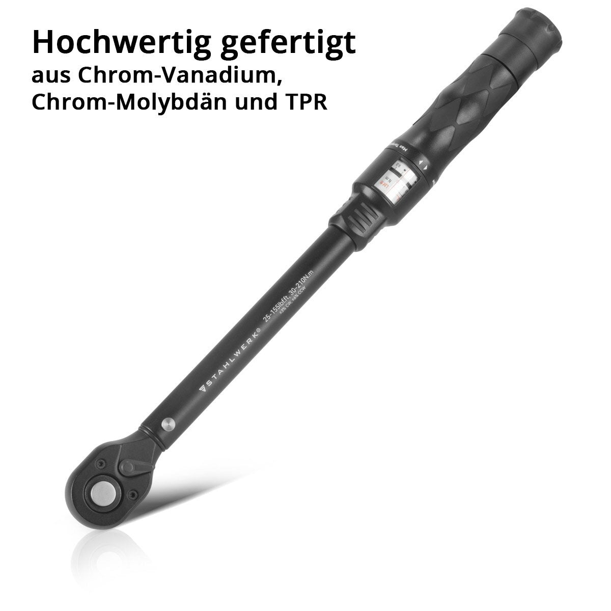 Corque à couple en acier TWS-210 ST 30-210 NM 1/2 «Craquements de rotation | Clés à cliquet | Ratchet | cliquette | cliquette avec échelle micrométrique, y compris la tige d'extension et 3/8»