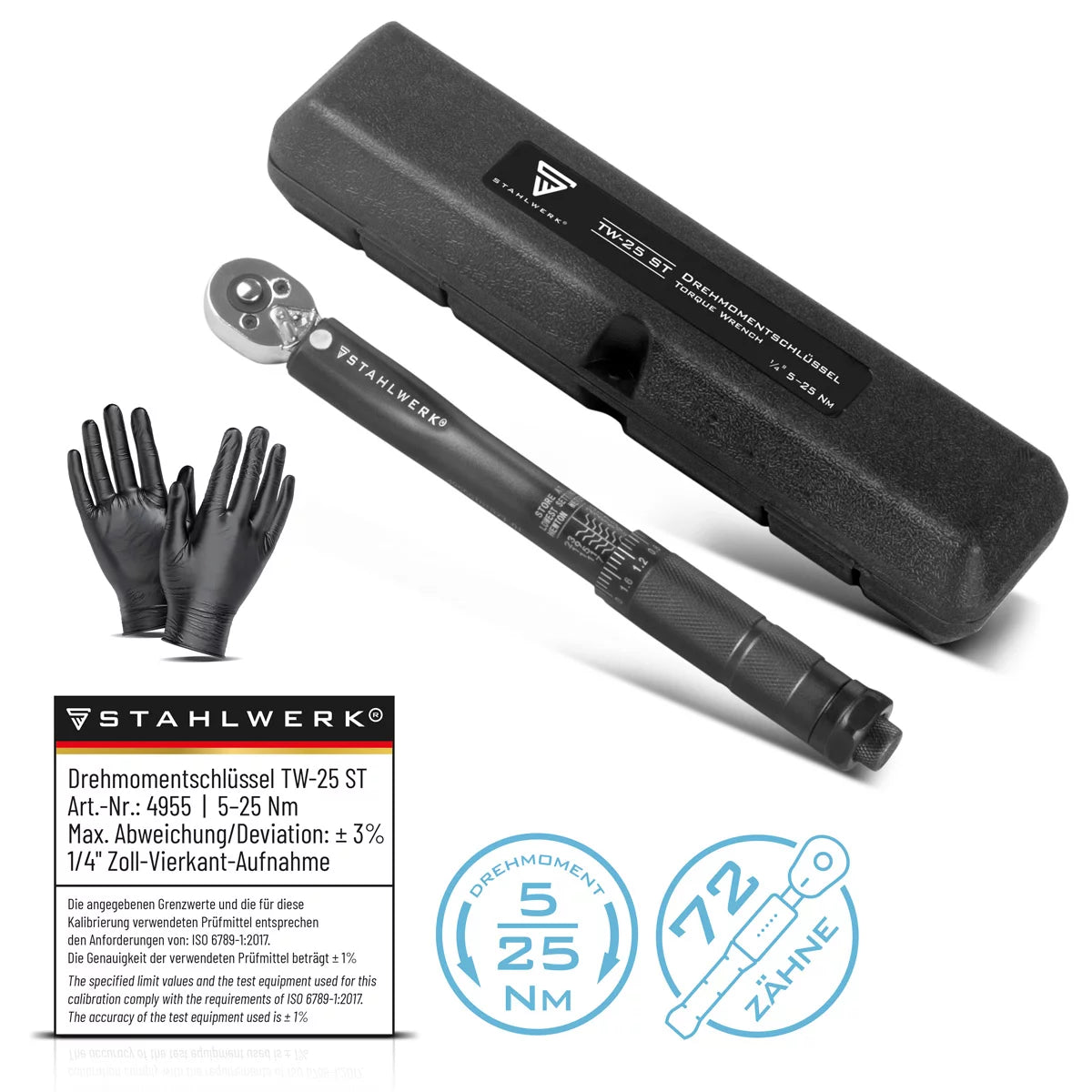 Steelwork Tork Anahtarı TW-25 ST 5-25 NM 1/4 “Gümrük Swift Ratchet | Cırcır Kuşları | Cırcır | Mikrometre Ölçeği ile Cırcır