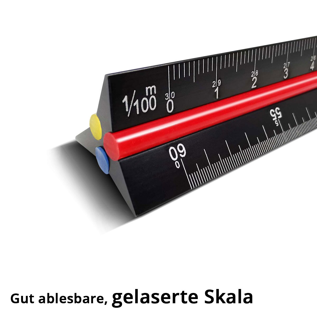 STAHLWERK Dreikant-Lineal 30 cm mit metrischen Skalen im Maßstab 1:100 | 1:200 | 1:300 | 1:400 | 1:500 | 1:600 dreieckiger Aluminium-Maßstab | Dreikant-Maßstab | Architekten-Lineal