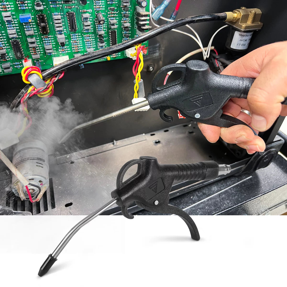 STAHLWERK Kit de 3 soufflettes à air comprimé | Longueurs de buses 100, 150 et 300 mm | Pression de service 6 bars | Raccord 1/4" | Pistolet de nettoyage à air comprimé ergonomique pour ateliers automobiles et artisanat