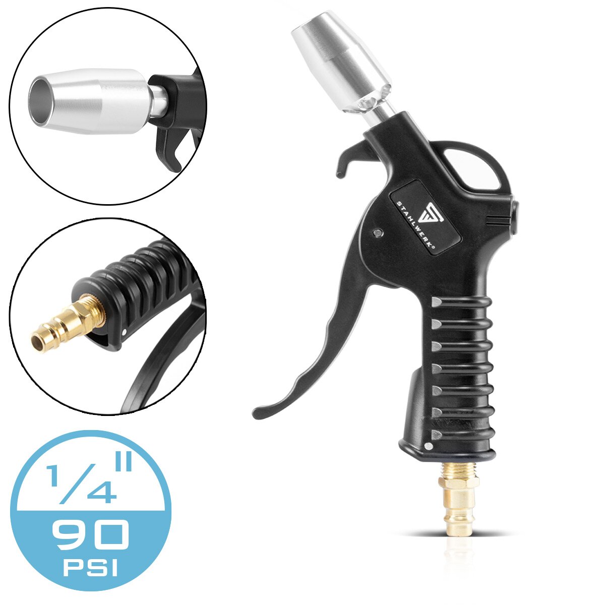 Steelworks Sıkıştırılmış Hava Outflass Tabanca DAP-202 ST Venturidüse Temizlik Tabanca | Sıkıştırılmış hava tabancası | Bluelistole | Kompresör tabanca | ¼ "pirinç iplikli pnömatik tabanca
