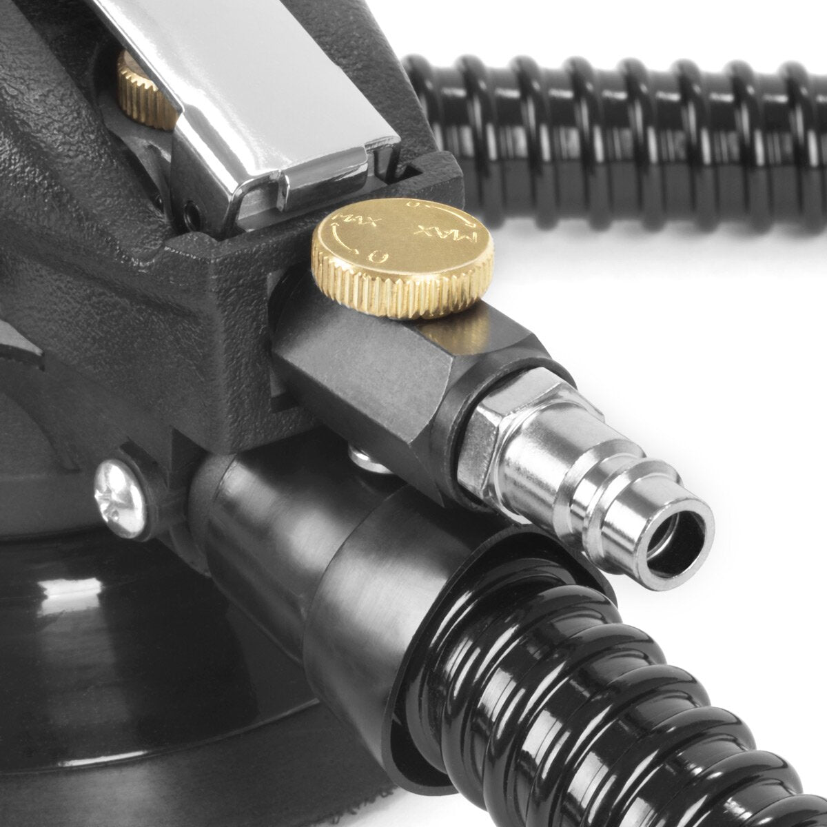 STAHLWERK Druckluft Exzenterschleifer DES-125 ST | Druckluftschleifer mit 125 mm Schleifteller | Poliermaschine zum Polieren und Schleifen von Metall, Kunststoff und Holz inkl. Absaugsystem und Staubsack