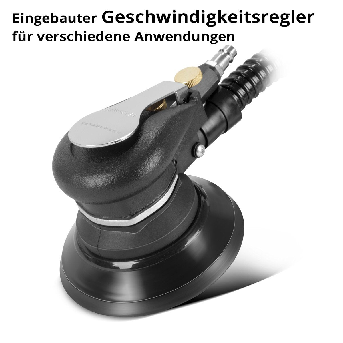 STAHLWERK Druckluft Exzenterschleifer DES-125 ST mit 14er Set Gitternetz-Klett-Schleifscheiben P60-P320 Druckluftschleifer mit 125 mm Schleifteller | Poliermaschine mit Absaugsystem und Staubsack