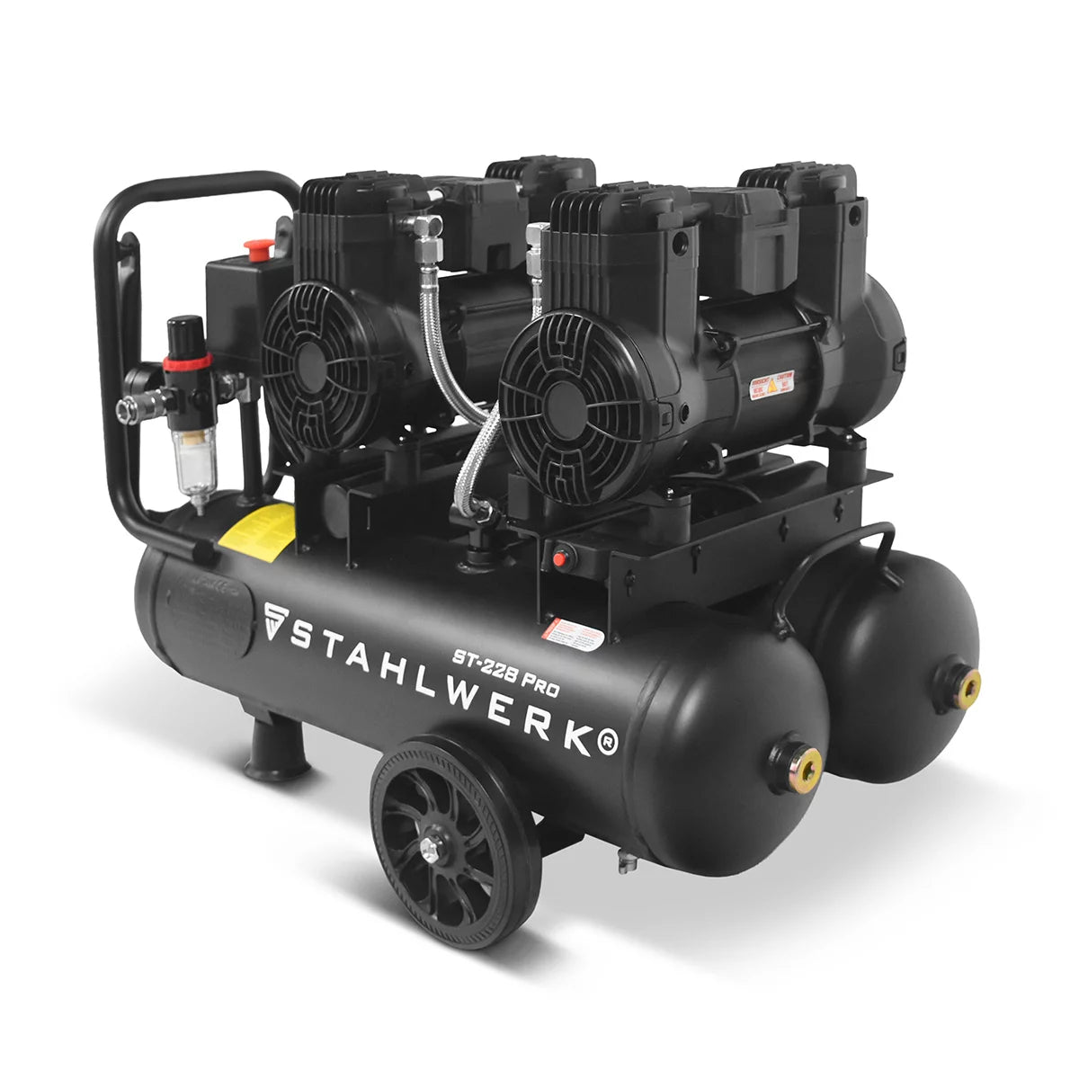 STAHLWERK compressor ST-228 Pro with 8 bar | 3.54 hp | 2.6kW | 410 l/min | 22 L tank oil-free compressed air compressor | Piston compressor | Silent compressor | Whisper compressor with brushless motors