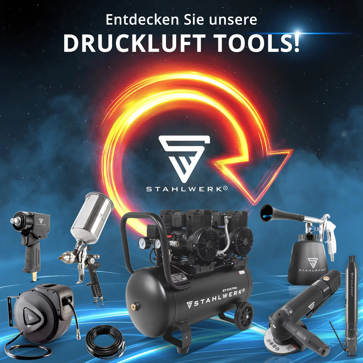 STAHLWERK compressor ST-38 BL with 8 bar | 1.22 hp | 0.90kW | 170 l/min | 3 L tank oil-free compressed air compressor | Piston compressor | Silent compressor | Whisper compressor with brushless motors