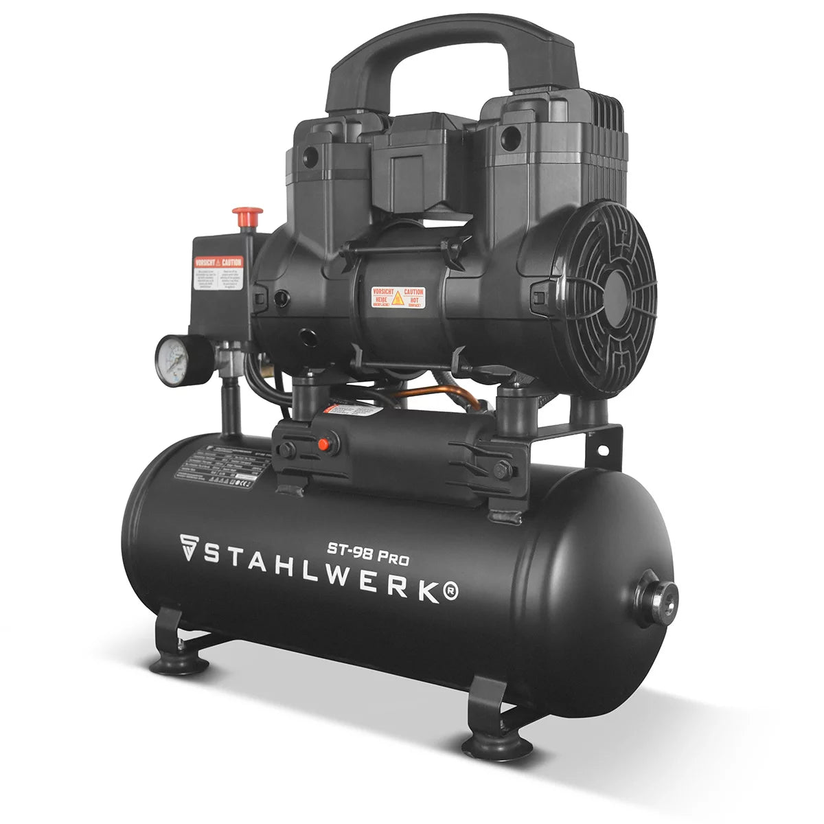 STAHLWERK compressor ST-98 Pro with 8 bar | 1.22 hp | 0.90kW | 170 l/min | 9 L tank oil-free compressed air compressor | Piston compressor | Silent compressor | Whisper compressor with brushless motors