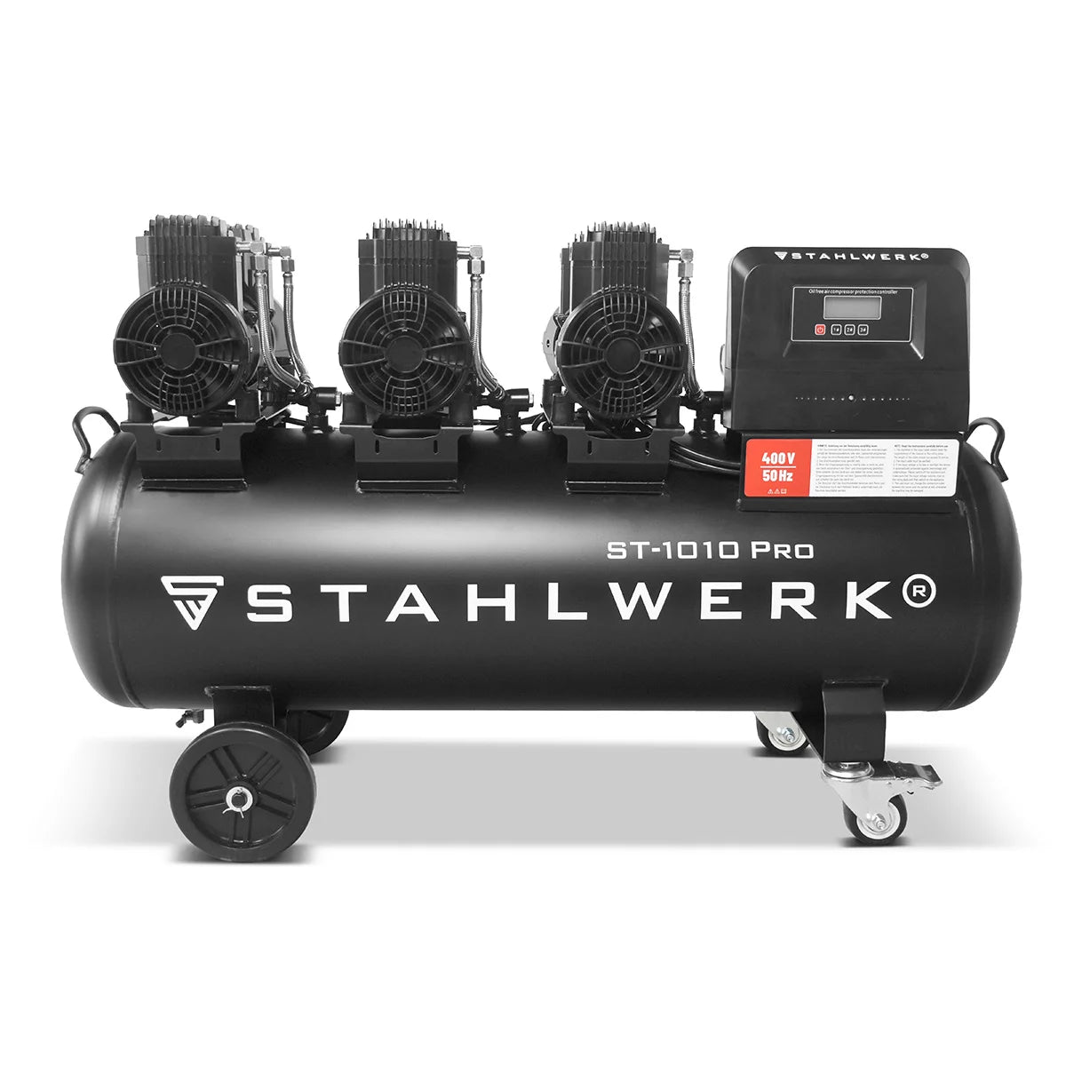 STAHLWERK compressor ST-1010 Pro with 10 bar | 5.91 hp | 4.35kW | 750 l/min | 120 L tank oil-free compressed air compressor | Piston compressor | Silent compressor | Whisper compressor with brushless motors