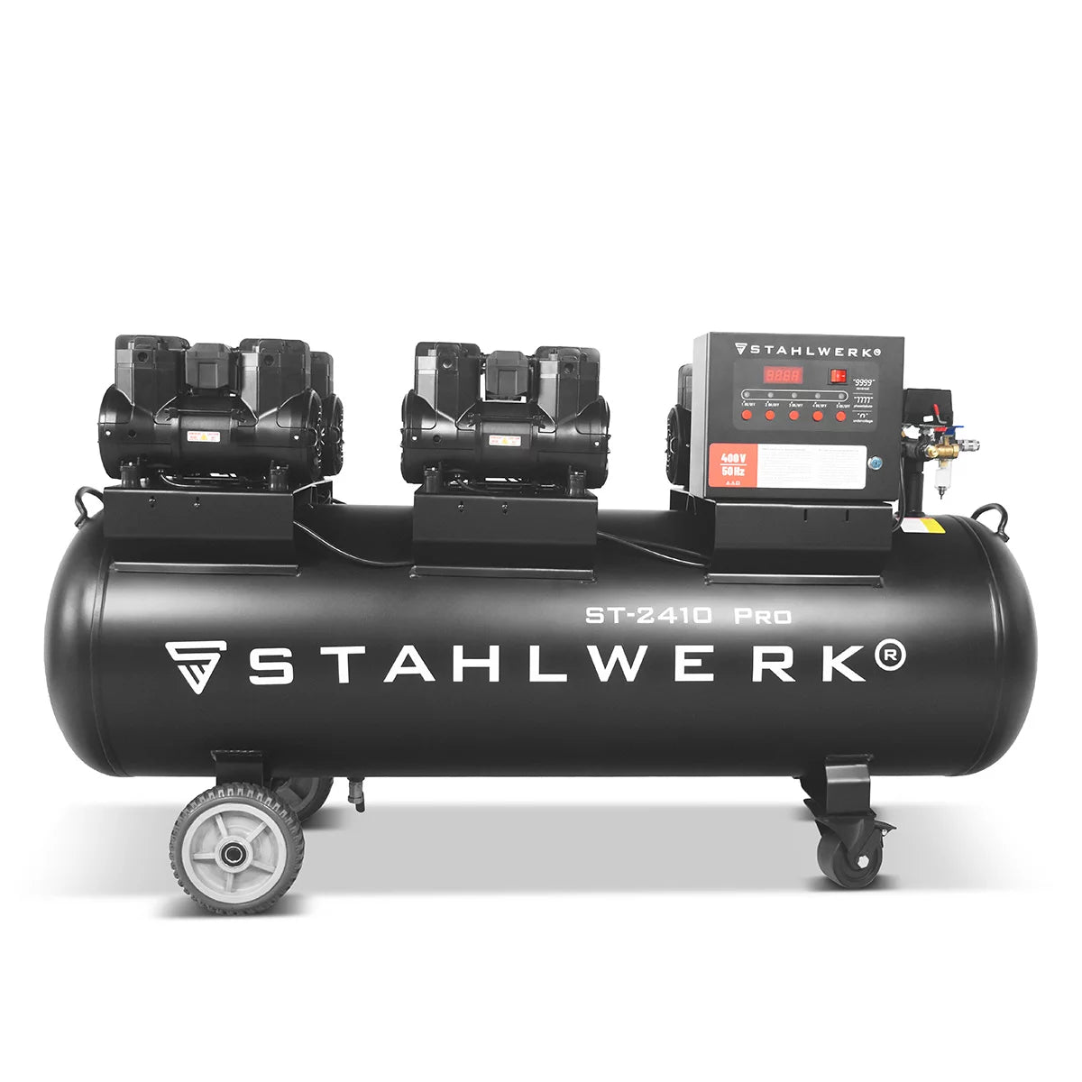 STAHLWERK compressor ST-2410 Pro with 10 bar | 9.86 hp | 7.25kW | 1250 l/min | 240 L tank oil-free compressed air compressor | Piston compressor | Silent compressor | Whisper compressor with brushless motors