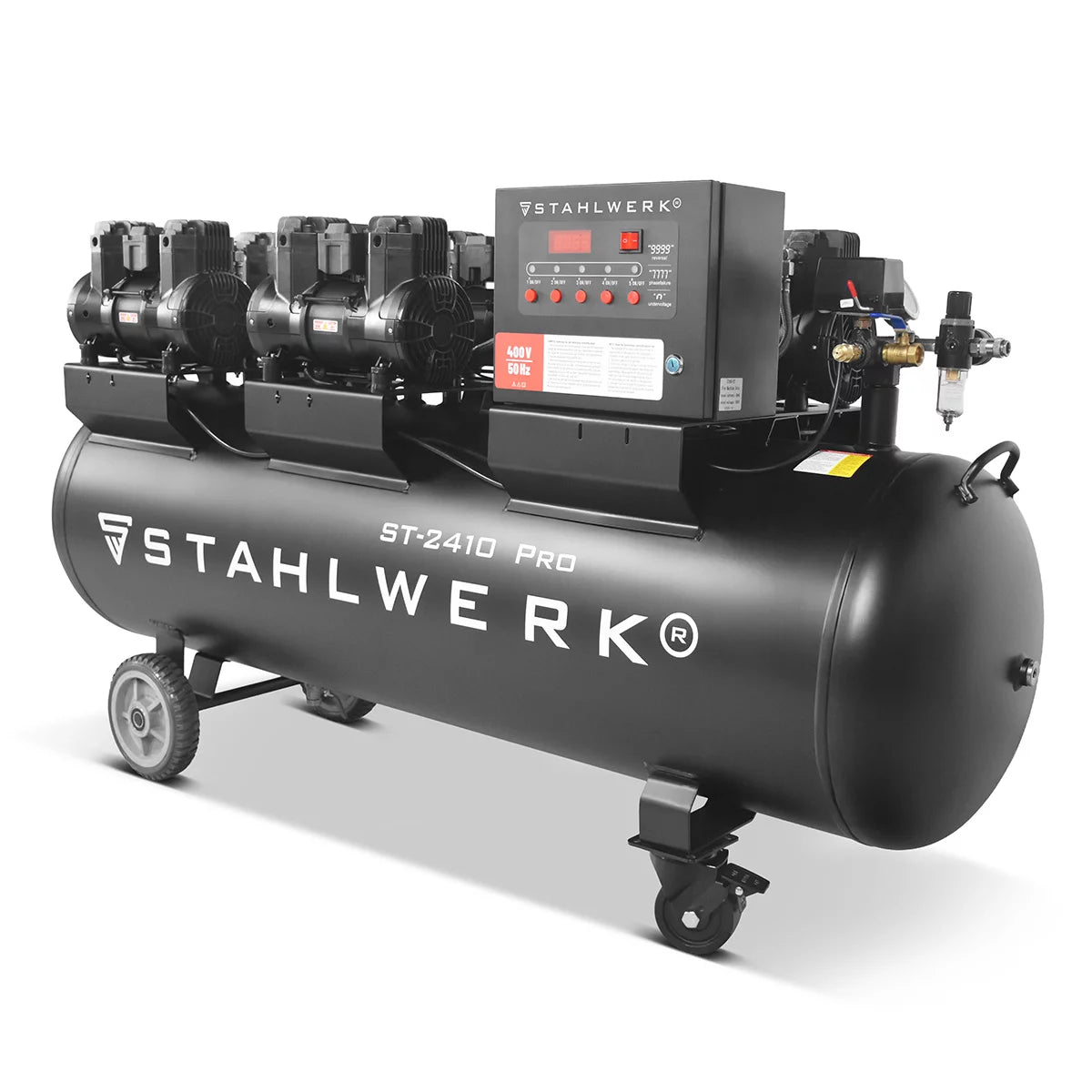 STAHLWERK compressor ST-2410 Pro with 10 bar | 9.86 hp | 7.25kW | 1250 l/min | 240 L tank oil-free compressed air compressor | Piston compressor | Silent compressor | Whisper compressor with brushless motors