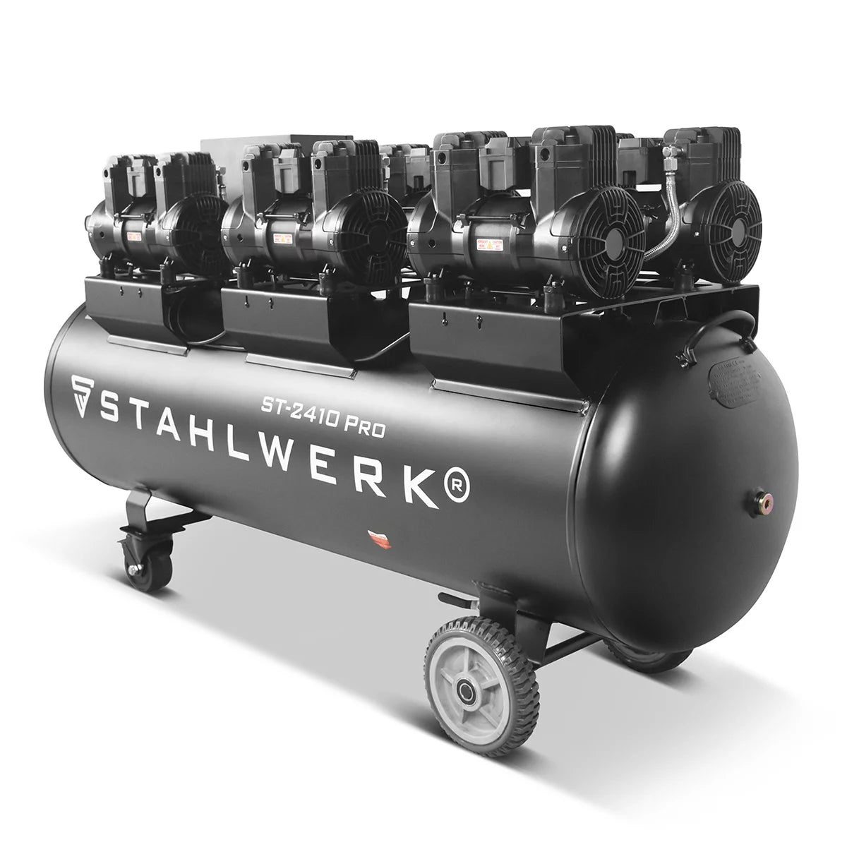 STAHLWERK compressor ST-2410 Pro with 10 bar | 9.86 hp | 7.25kW | 1250 l/min | 240 L tank oil-free compressed air compressor | Piston compressor | Silent compressor | Whisper compressor with brushless motors