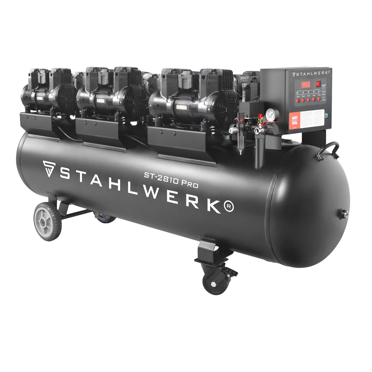 STAHLWERK compressor ST-2810 Pro with 10 bar | 11.83 hp | 8.70 kW | 1500 l/min | 280 L tank oil-free compressed air compressor | Piston compressor | Silent compressor | Whisper compressor with brushless motors