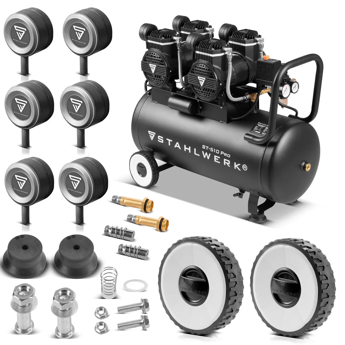 STAHLWERK Kompressor ST-510 Pro mit 10 bar | 4,3 PS | 3,2 kW | 420 l/min | 50 l Tank ölfreier Druckluft-Kompressor | Kolben-Kompressor | Silent-Kompressor | Flüster-Kompressor mit Brushless-Motoren