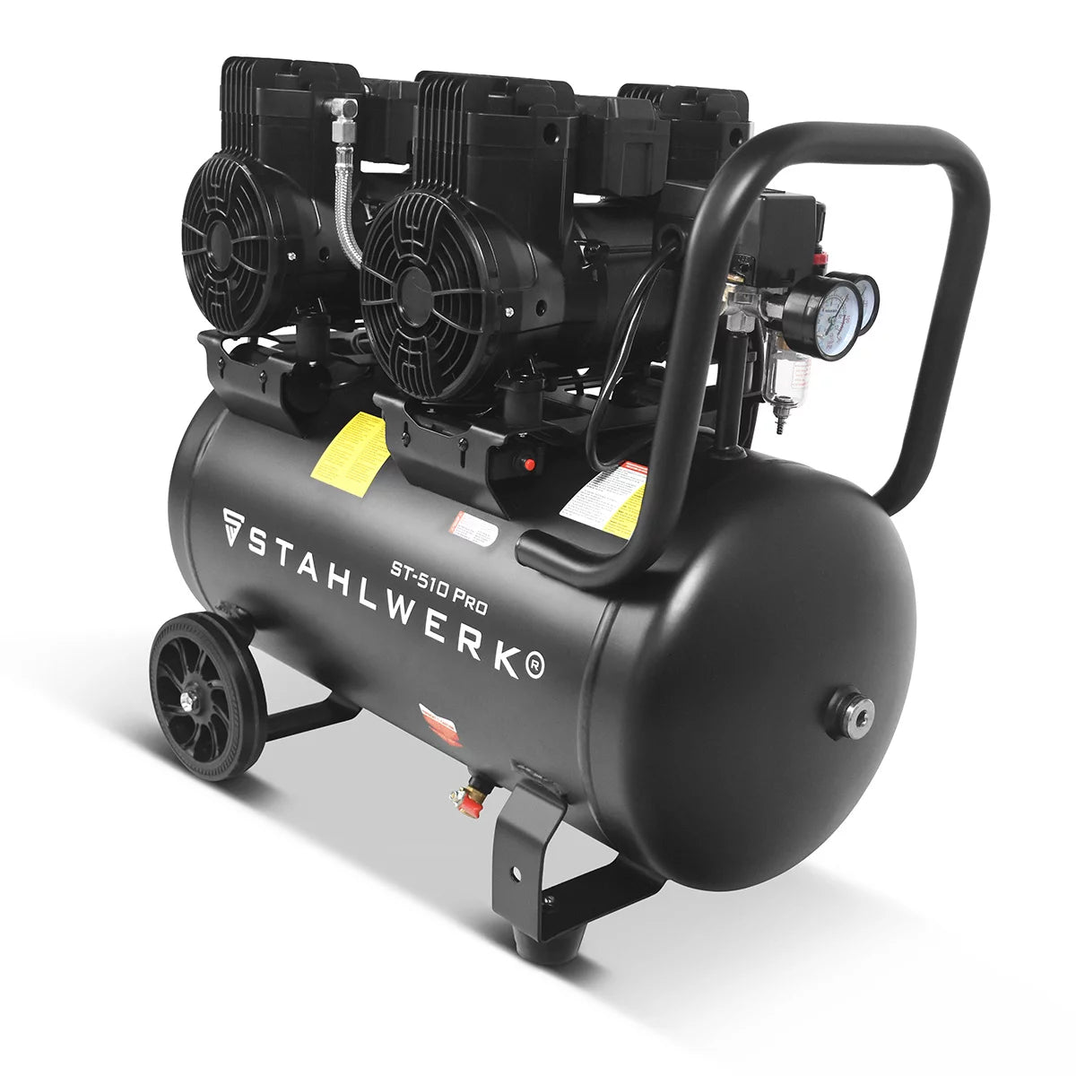 STAHLWERK compressor ST-510 Pro with 10 bar | 3.94 hp | 2.9kW | 500 l/min | 50 L tank oil-free compressed air compressor | Piston compressor | Silent compressor | Whisper compressor with brushless motors