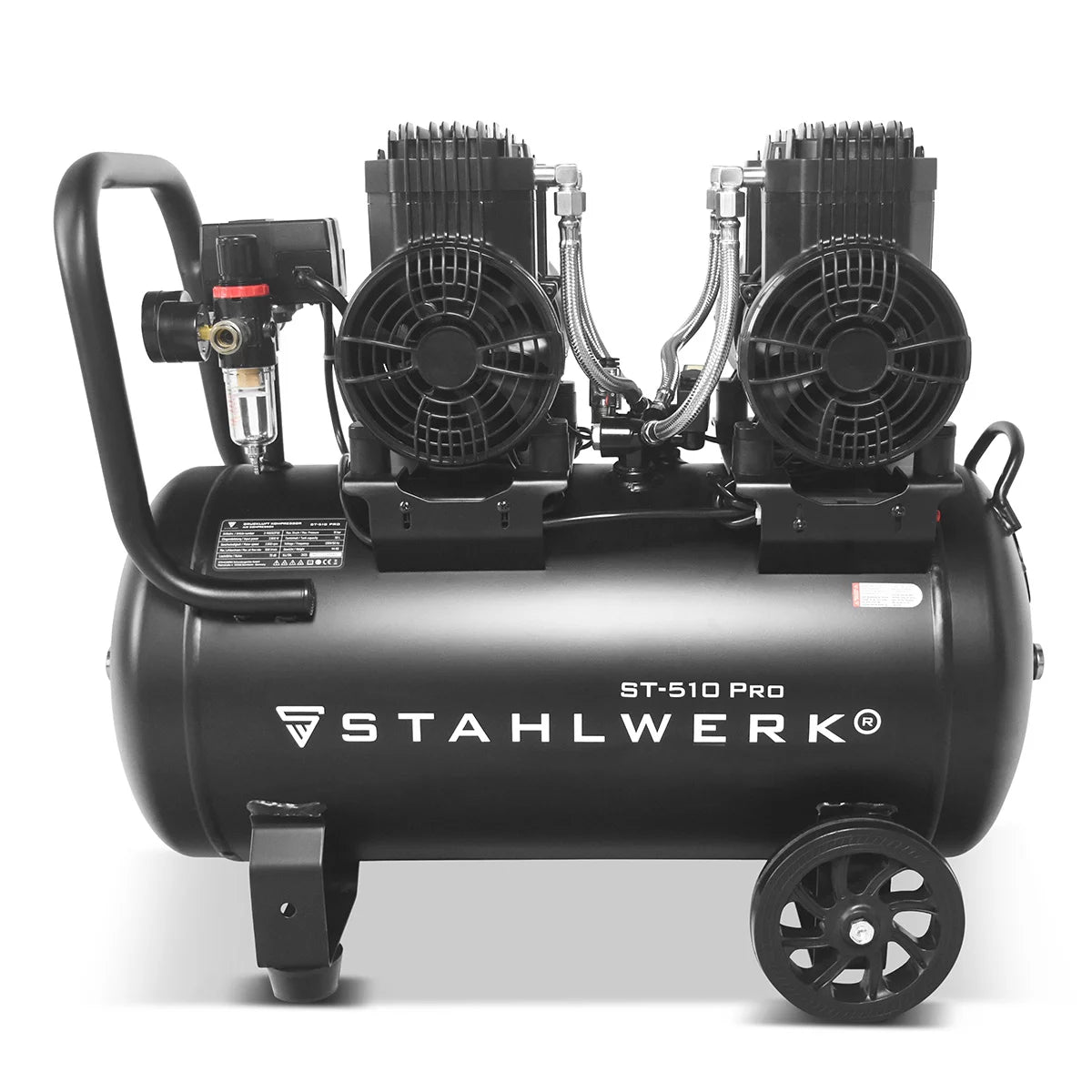 STAHLWERK compressor ST-510 Pro with 10 bar | 3.94 hp | 2.9kW | 500 l/min | 50 L tank oil-free compressed air compressor | Piston compressor | Silent compressor | Whisper compressor with brushless motors