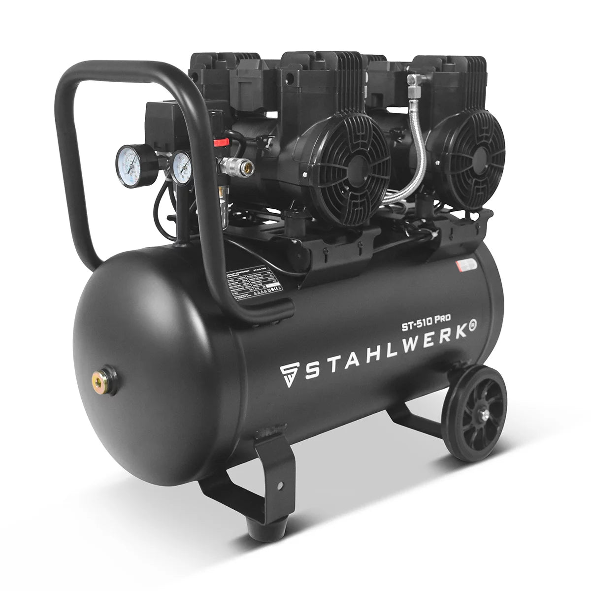 STAHLWERK compressor ST-510 Pro with 10 bar | 3.94 hp | 2.9kW | 500 l/min | 50 L tank oil-free compressed air compressor | Piston compressor | Silent compressor | Whisper compressor with brushless motors