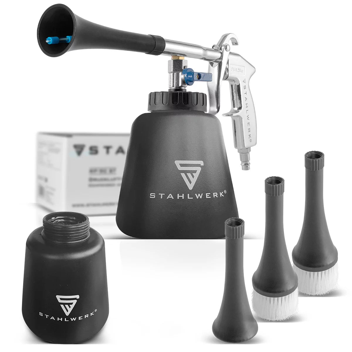 STAHLWERK Druckluft-Reinigungspistole RP-90 ST mit Zubehör-Set | Druckluft-Reiniger mit Tornado-Effekt | Innenreiniger | Waschpistole | Kfz Ausblaspistole zum Reinigen verschmutzter Oberflächen