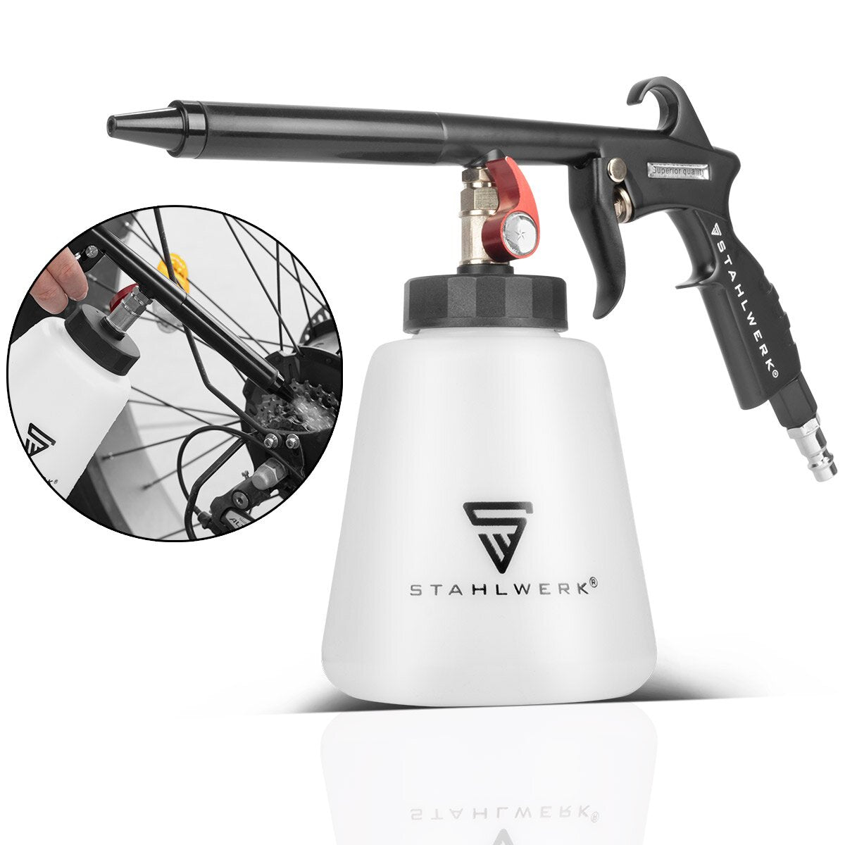 Steelworks Sıkıştırılmış Hava Temizleme Tabanca RP-93 ST | Etkili Otomobil Yıkama ve Farklı Yüzeylerin Temizlenmesi için Profesyonel Basınçlı Hava Temizleyici | Çıkarılabilir 1 litre kap ile araç hazırlığı için üfleme tabancası