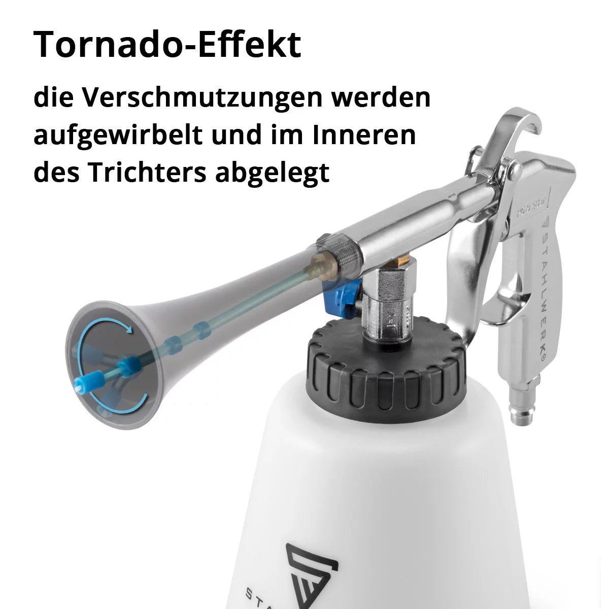 STAHLWERK Profi Druckluft-Reinigungspistole RP-90 ST im Set mit 1 Liter Universalreiniger, Felgenbürsten und Mikrofaser-Tüchern, Druckluft-Reiniger, Innenreiniger